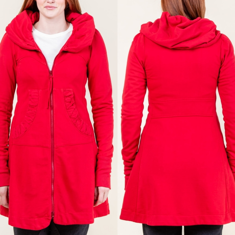 Prairie Undeground Long Rain Cloak Hoodie Coat Jacket Lipstick Cherry Red Medium